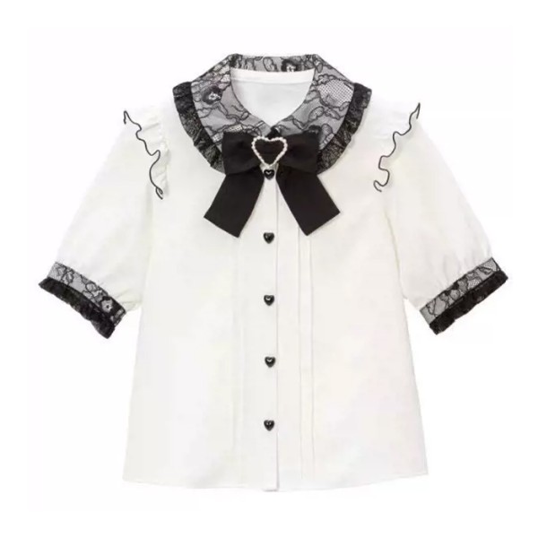 Jirai Kei tyylinen pinkki-musta paitapusero rusetilla